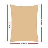 6x8m Instahut Shade Sail Rectangle 185GSM 95% Sand Shade Cloth