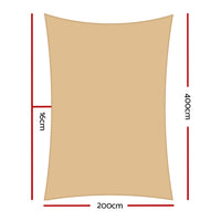 2x4m Instahut Waterproof Shade Sail Rectangle Sand 95% Shade Cloth