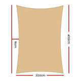 2x4m Instahut Waterproof Shade Sail Rectangle Sand 95% Shade Cloth