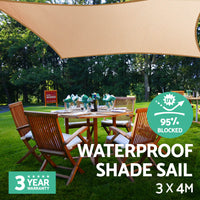 Instahut Waterproof Shade Sail 3x4m Rectangle Sand 95% Shade Cloth