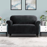 Artiss Sofa Cover Couch Covers 2 Seater Velvet Black