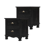 Bedside Table 2 Drawer Vintage Side Table Storage Cabinet Bedroom LYDIA BLACK