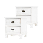 Bedside Table 2 Drawer Vintage Side Table Storage Cabinet Bedroom LYDIA WHITE