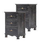 Bedside Table 3 Drawer Vintage Side Table Storage Cabinet Bedroom CLARA BLACK