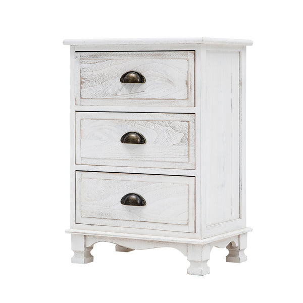 Bedside Table 3 Drawer Vintage Side Table Storage Cabinet Bedroom CLARA WHITE