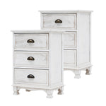 Bedside Table 3 Drawer Vintage Side Table Storage Cabinet Bedroom CLARA WHITE