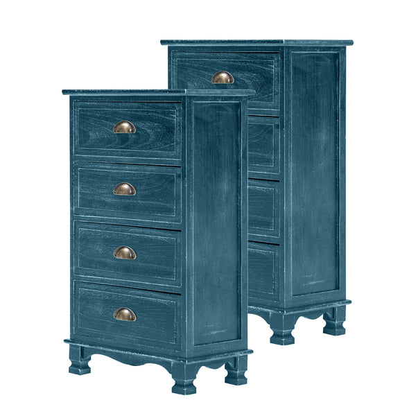 Bedside Table 4 Drawer Vintage Side Table Storage Cabinet Bedroom ADELINE BLUE