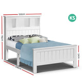 Artiss Bed Frame King Single Size Wooden with 3 Shelves Bed Head White