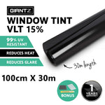 15% VLT Window Tint Film 1m x 30m Black Roll Car Auto Home Tinting Tool DIY