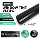 5% VLT Window Tint Film 1m x 30m Black Roll Car Auto Home Tinting Tool DIY