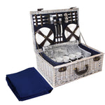 6 Person Picnic Basket Cooler Bag Wicker PU Fastening Straps Plates Outdoor New