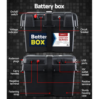 Giantz 135Ah Deep Cycle Battery & Battery Box 12V AGM Marine Sealed Power Solar Caravan 4WD Camping