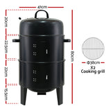 Grillz 3in1 Charcoal BBQ Grill Smoker Portable Outdoor Roaster Steel Camping