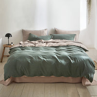 Cosy Club Quilt Set Double Bed Duvet Comforter Cover Pillow Case Green Beige New - Catching Deals