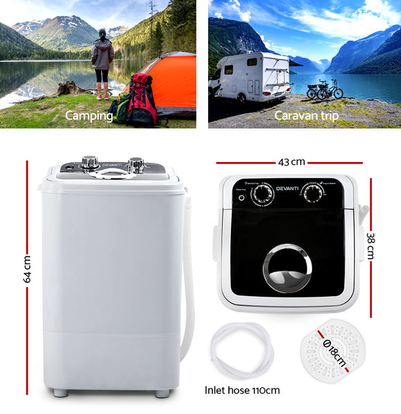 4.6KG Mini Outdoor Portable Washing Machine Top Loader Spin Camp Caravan Laundry