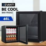 Devanti 46L Glass Door Bar Fridge Mini Countertop Freezer Fridges Bottle Cooler Home New