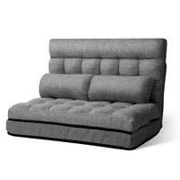 2 Seater Lounge Sofa Bed Folding Floor Recliner Chaise Linen Grey