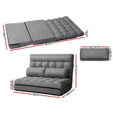 2 Seater Lounge Sofa Bed Folding Floor Recliner Chaise Linen Grey