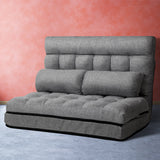 2 Seater Lounge Sofa Bed Folding Floor Recliner Chaise Linen Grey