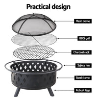 Fire Pit BBQ Charcoal Grill Ring Portable Outdoor Kitchen Fireplace 32"