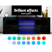 Artiss 145cm RGB LED TV Cabinet Entertainment Unit Stand Gloss Furniture Black - Catching Deals