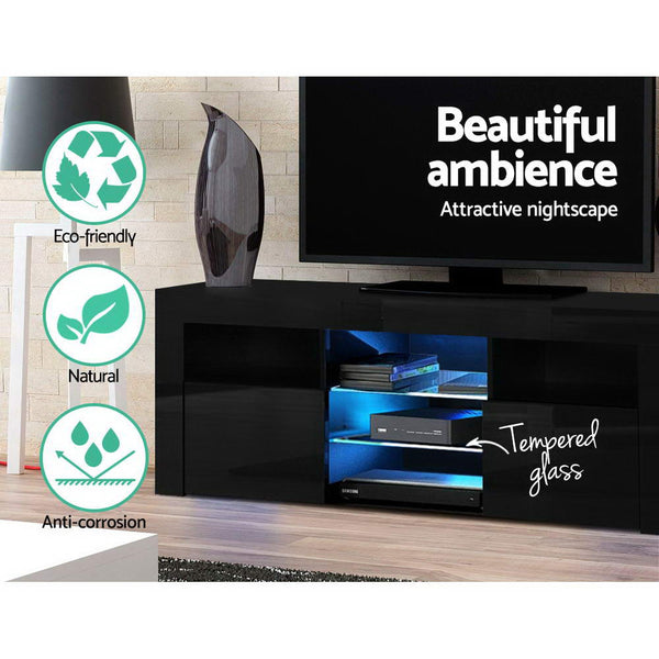 Artiss 145cm RGB LED TV Cabinet Entertainment Unit Stand Gloss Furniture Black - Catching Deals