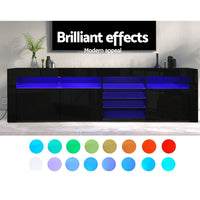 Artiss Entertainment Unit Stand TV Cabinet LED RGB 180cm Black High Glossy Bobi