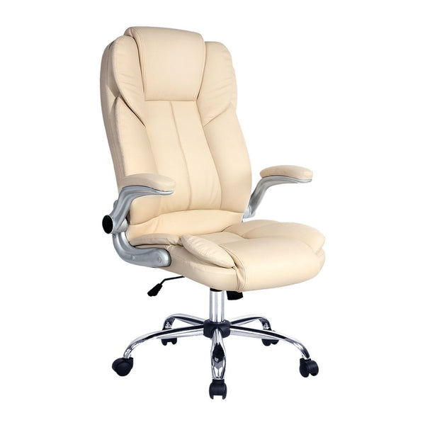 Artiss Executive Office Chair Computer Gaming Chairs PU Leather Tilt Beige