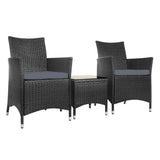 3PC Outdoor Bistro Set Patio Garden Furniture Wicker Chairs Table Cushion Black