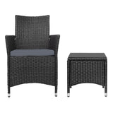 3PC Outdoor Bistro Set Patio Garden Furniture Wicker Chairs Table Cushion Black