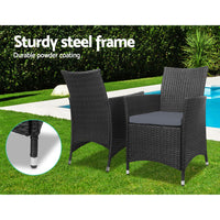 3PC Outdoor Bistro Set Patio Garden Furniture Wicker Chairs Table Cushion Black