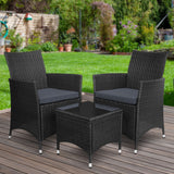 3PC Outdoor Bistro Set Patio Garden Furniture Wicker Chairs Table Cushion Black