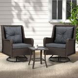 Gardeon 3PC Outdoor Furniture Bistro Set Lounge Wicker Swivel Chairs Table Cushion Black Media 1 of 8