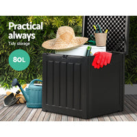 80L Outdoor Storage Box Waterproof Container Indoor Garden Toy Tool Shed Black