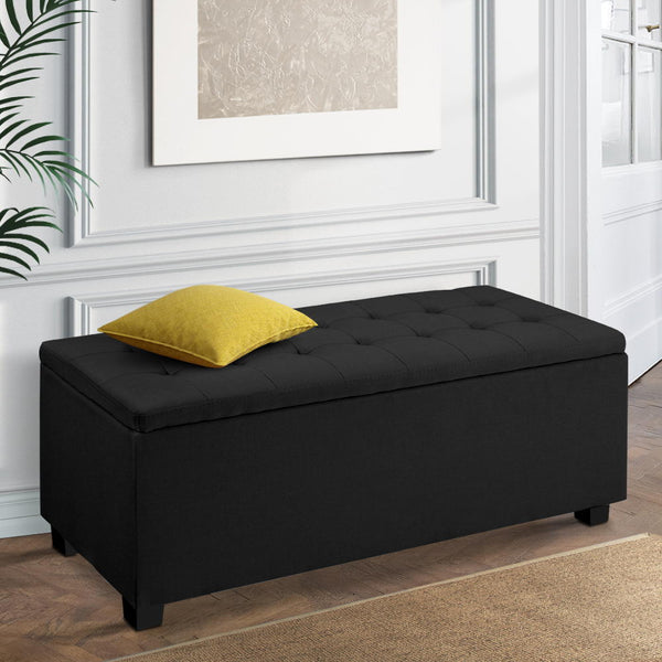 Artiss Storage Ottoman Blanket Box Black Fabric Footstool Chest Couch Seat Toy