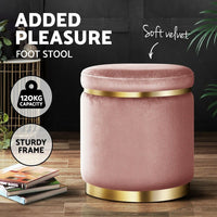 Round Velvet Foot Stool Ottoman Foot Rest Pouffe Padded Seat Pouf Bedroom Pink