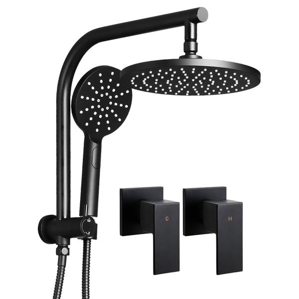 WELS 9'' Rain Shower Head Taps Round Handheld High Pressure Wall Black