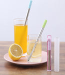 Telescopic Straws Reusable Stainless Steel Collapsible Portable Case Brush New