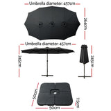 Instahut Outdoor Umbrella Beach Twin Base Stand Garden Sun Shade Black 4.57m